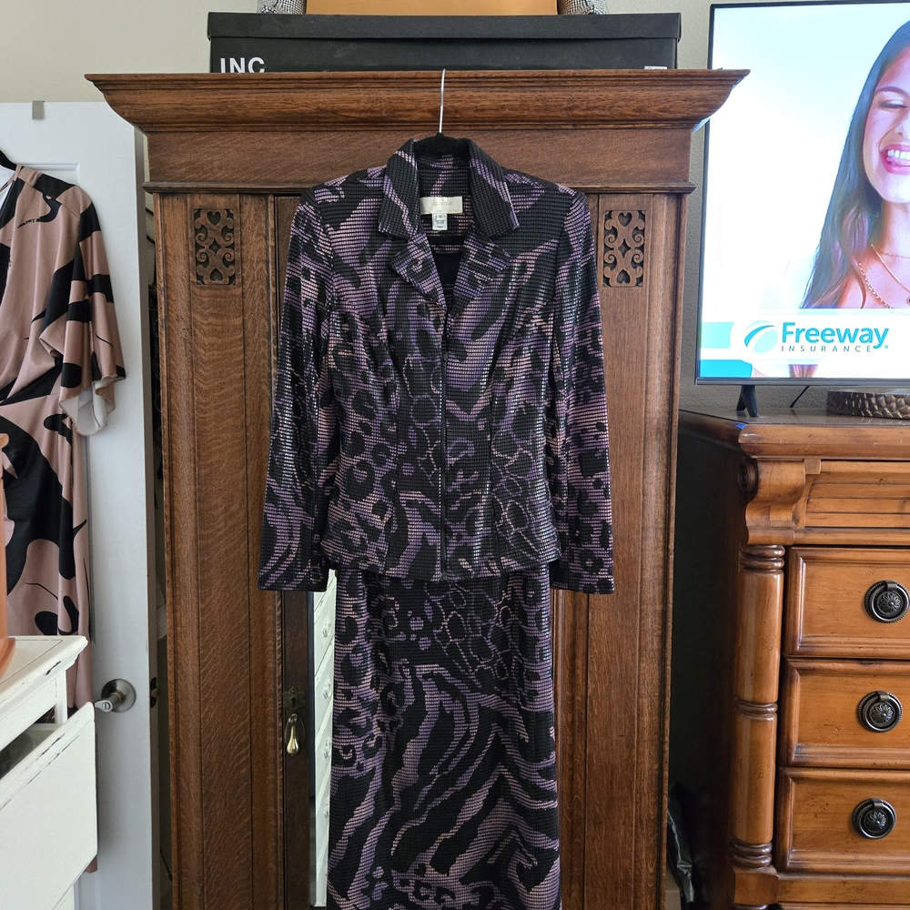 Women's Vintage Purple Animal Print Jacket & Skirt Set